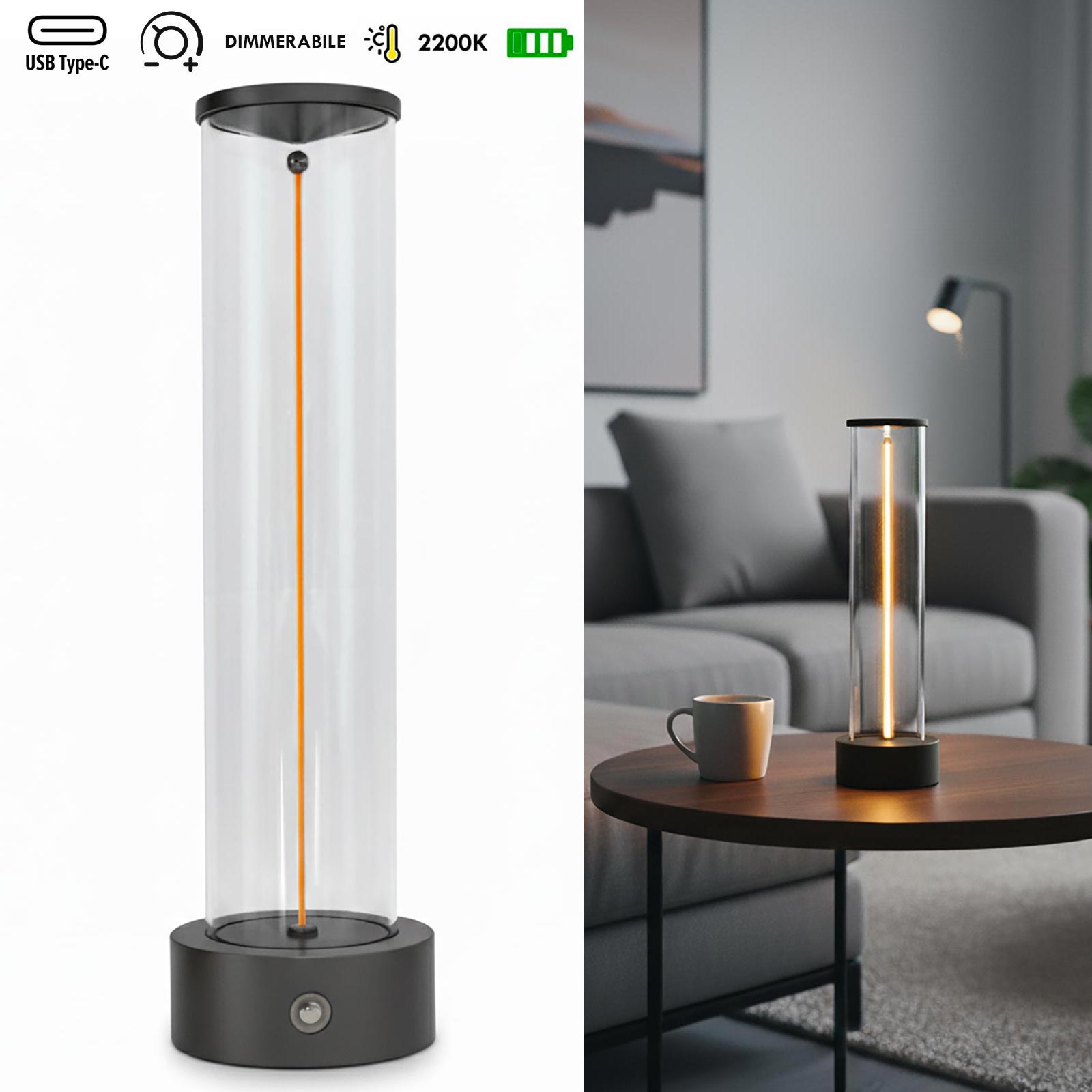 Lampada da tavolo ricaricabile LED flessibile 3W Touch luce moderna decorativa senza fili tavolini bar ristorante GRIGIO ANTRACITE