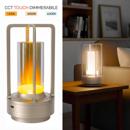 Lampada da tavolo ricaricabile USB LED 3W dimmerabile senza fili luce atmosfera per tavolini bar pub ristorante COLORE ARGENTO