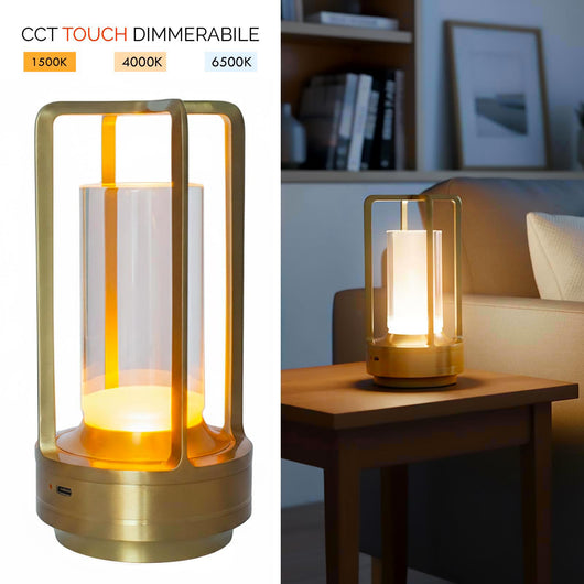 Lampada da tavolo ricaricabile USB LED 3W dimmerabile senza fili luce atmosfera per tavolini bar pub ristorante COLORE ORO