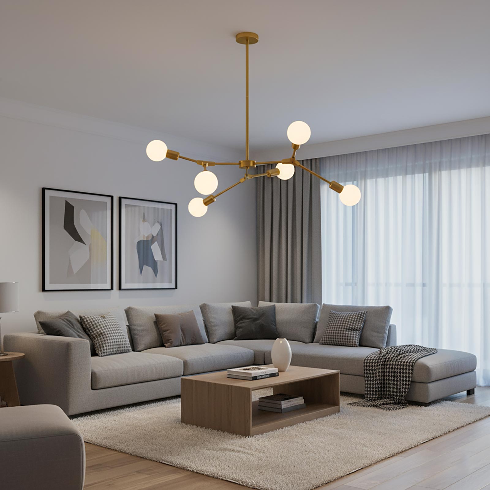 Lampadario moderno 6 luci attacco E27 6 bracci lampada di design a sospensione bronzo pendente luce tavolo cucina soggiorno camera da letto ufficio 230V