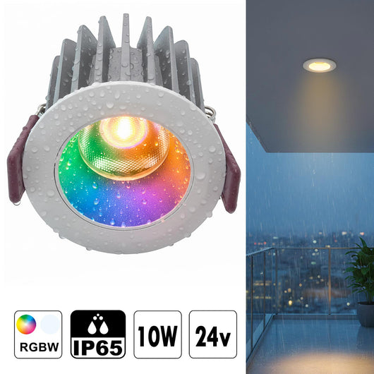 Faretto da incasso impermeabile IP65 tondo LED spot 10W RGB multicolore 24V luce colorata per esterni pensilina tettoia