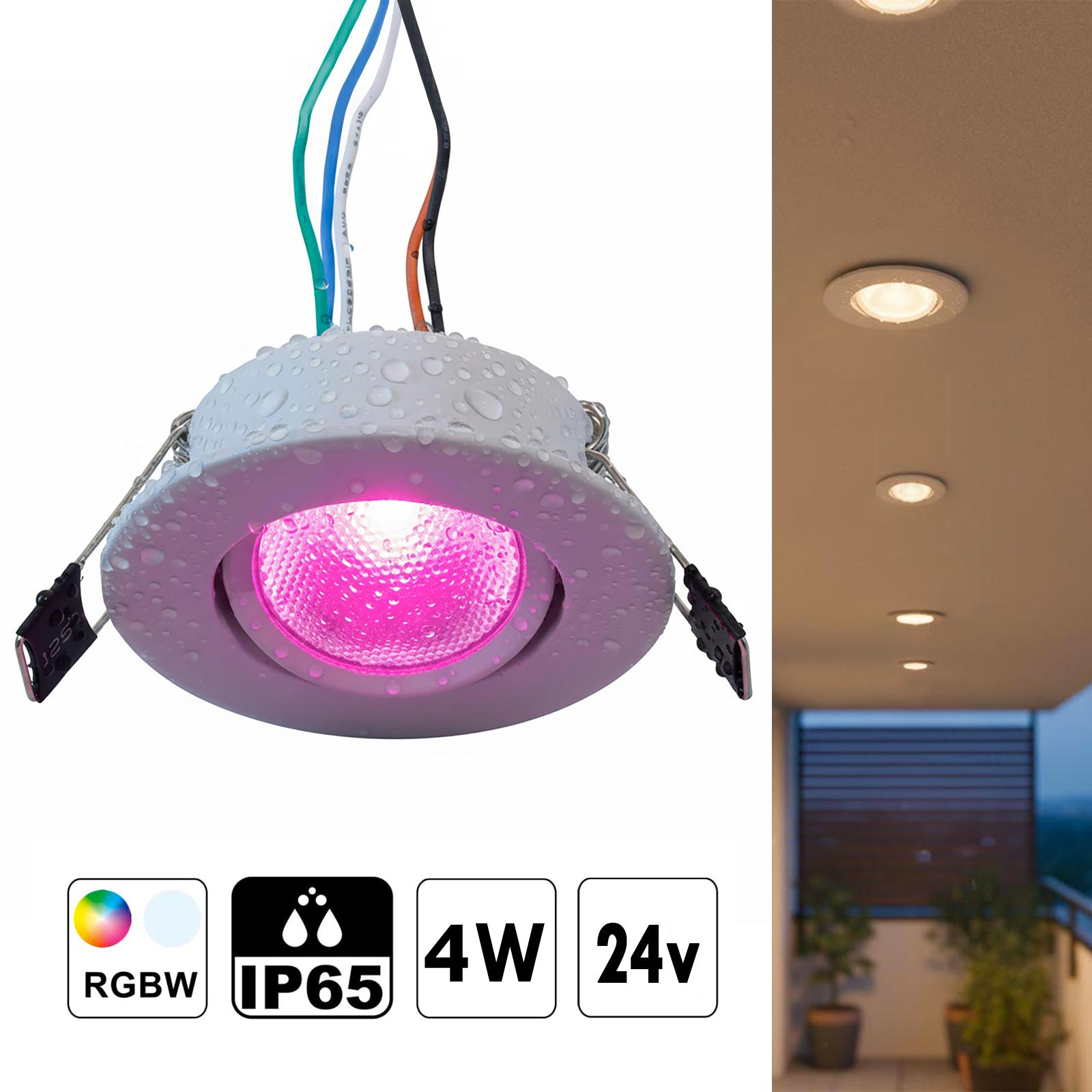 Faretto incasso SLIM impermeabile IP65 LED SPOT 4W RGB 24V orientabile basso profilo luce colorata discoteca bar barca camper