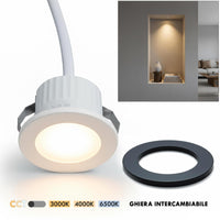 Mini faretto incasso moderno LED 3W CCT cornice intercambiabile bianco nero luce mensole mobili ripiani cappa vetrine 230V TONDO