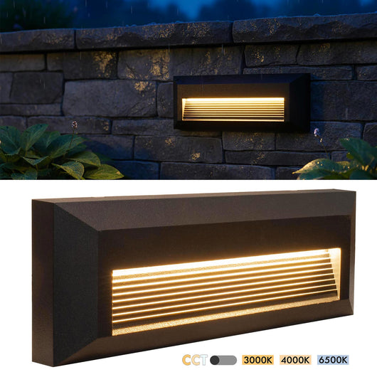 Faretto segnapassi rettangolare slim LED 6W CCT per esterni IP65 luce regolabile 3000K-6000K giardino parete muro 230V COLORE NERO