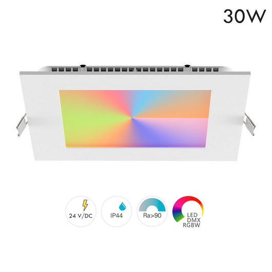 Faretto LED incasso pannello quadrato slim DMX RGB multicolore luce calda 24V impermeabile cromoterapia box doccia bagno 30W foro 215x215