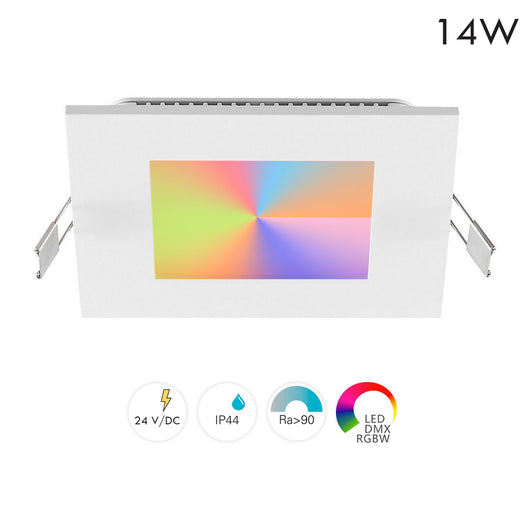 Faretto LED incasso pannello quadrato slim DMX RGB multicolore luce calda 24V impermeabile cromoterapia box doccia bagno 14W foro 90x90