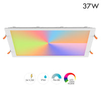 Faretto LED incasso pannello quadrato slim DMX RGB multicolore luce calda 24V impermeabile cromoterapia box doccia bagno 37W foro 380x380