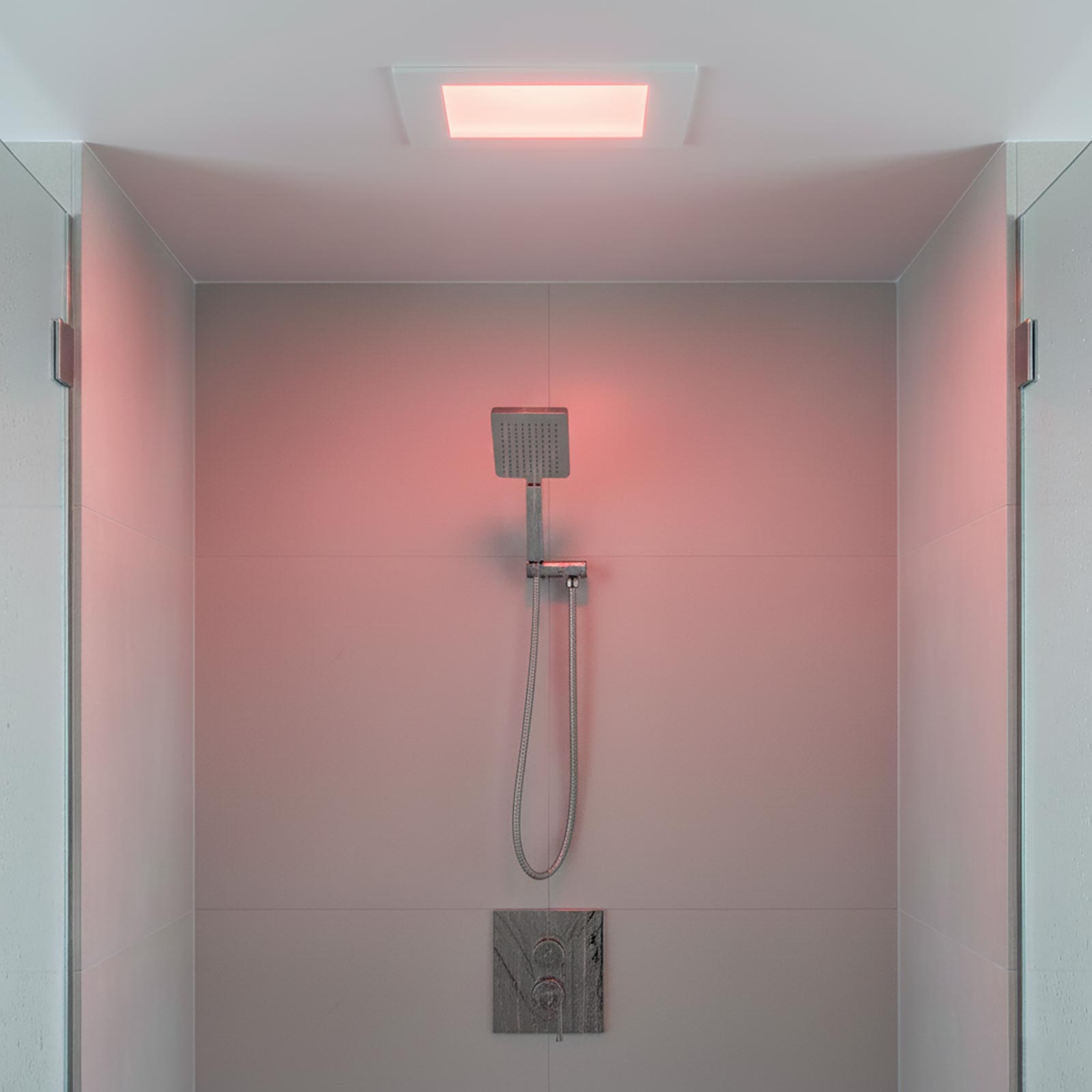 Faretto LED incasso pannello quadrato slim DMX RGB multicolore luce calda 24V impermeabile cromoterapia box doccia bagno 37W foro 380x380