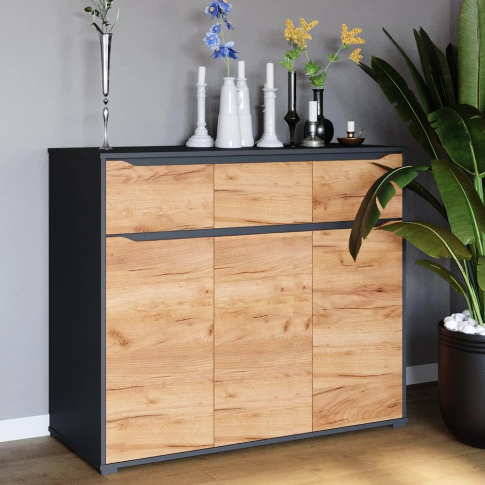 Credenza Ruben, Quercia dorata, 48 x 101.6 cm con cassetti, per riporre abiti e oggetti di uso quotidiano