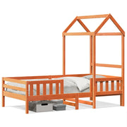 Letto singolo | Letto per adulti | Giroletto con Tetto Cera 90x200 cm Legno Massello Pino