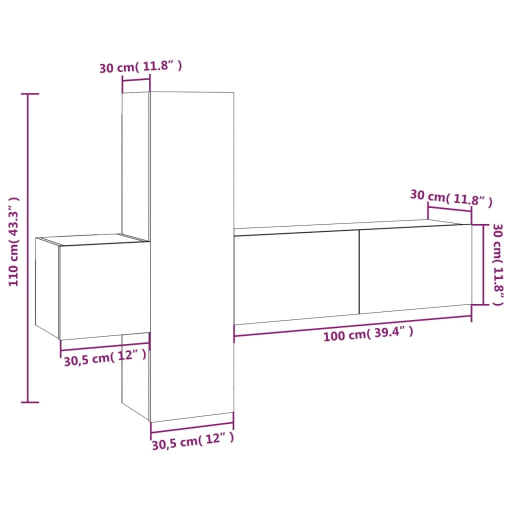 Set di mobili credenza credenza TV televisione soggiorno camera da letto soggiorno 3 pezzi rovere affumicato multistrato marrone 02_0024605