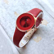 Trade Shop - Orologio Da Polso Zcc Analogico Elegante Moda Casual Cinturino In Pelle Rosso -