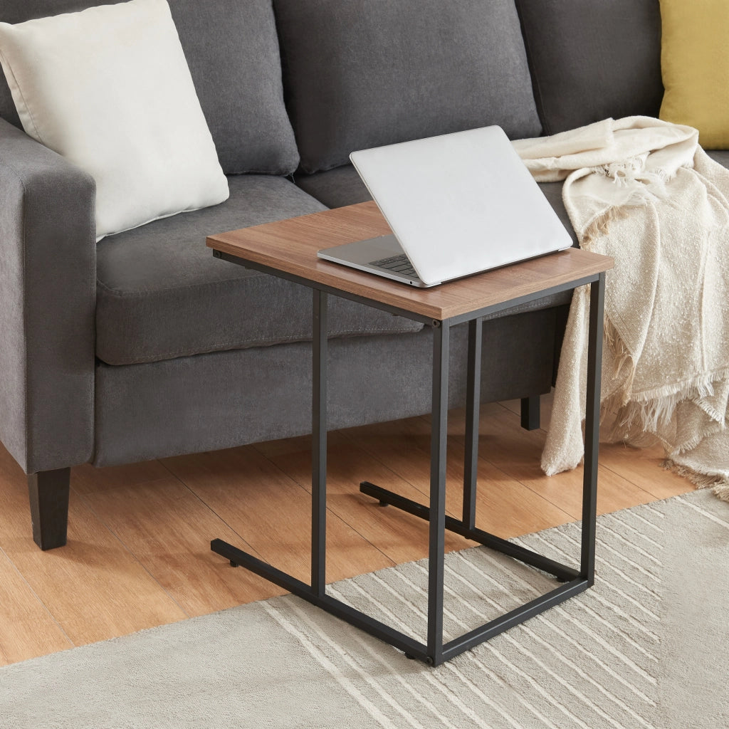 Set di 3 Tavolini Bassi da Divano 'Augustenborg' Tavolini Sovrapponibili a Forma di C - Nero/Effetto Noce [en.casa]