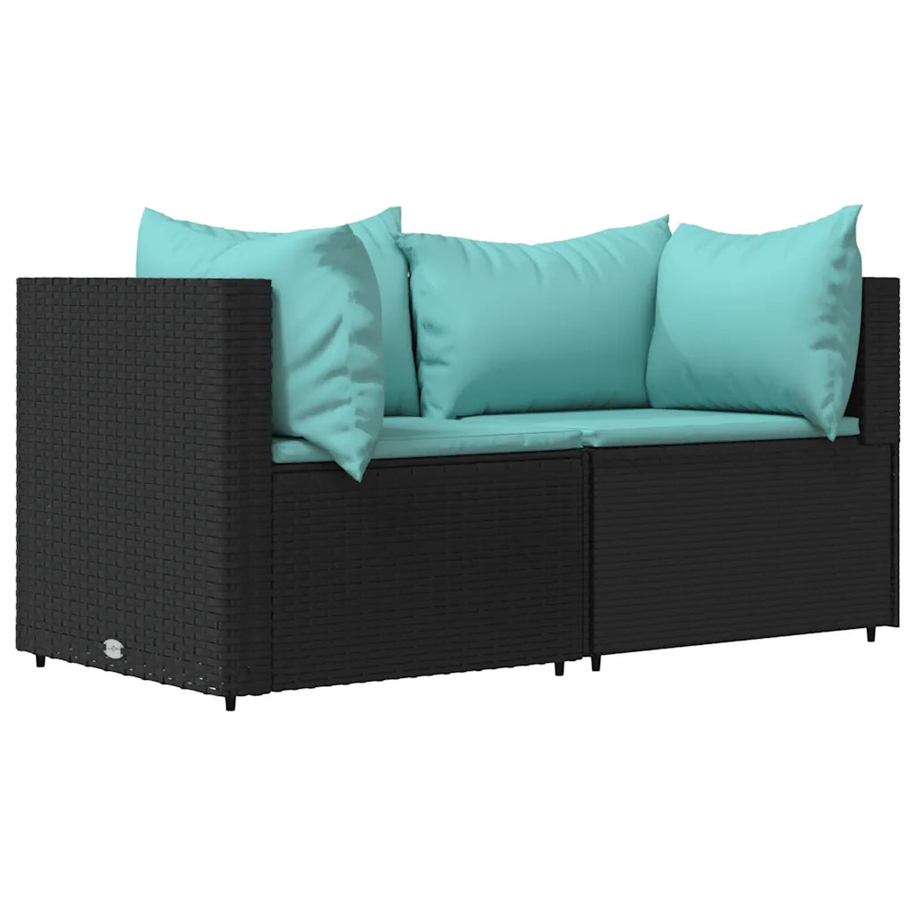 Set Divani da Giardino 3 pz | Set Salotto da Giardino con Cuscini Nero in Polyrattan