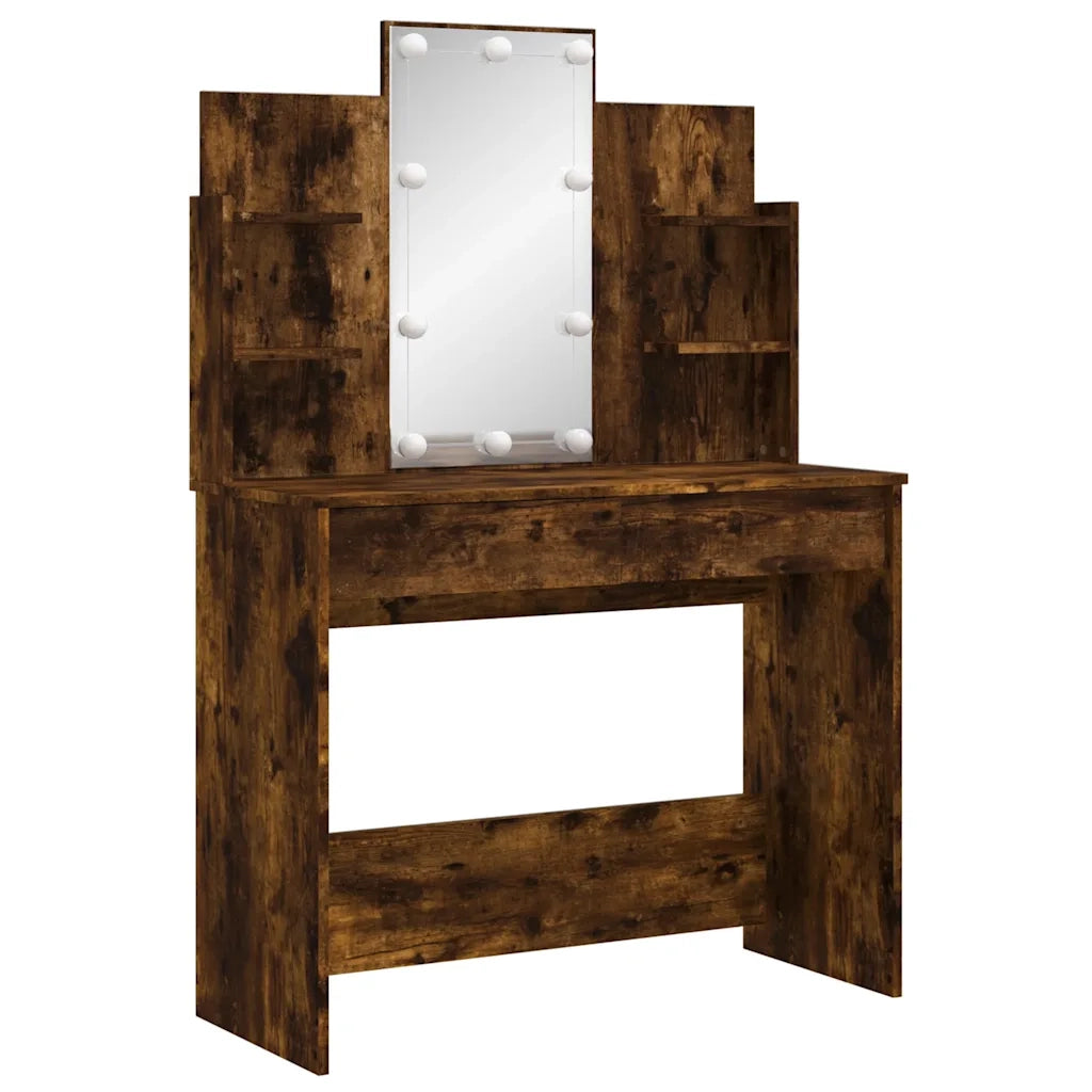 Toeletta | Tavolo da Trucco con Luci LED Rovere Fumo 96x40x142 cm