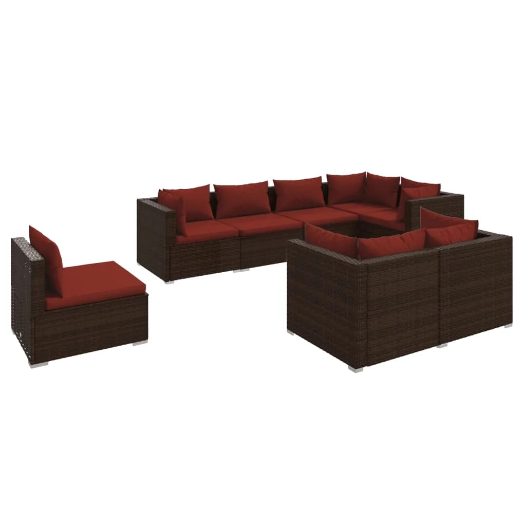 Set di mobili da giardino per esterni 8 pz con cuscini in polyrattan marrone 02_0017726