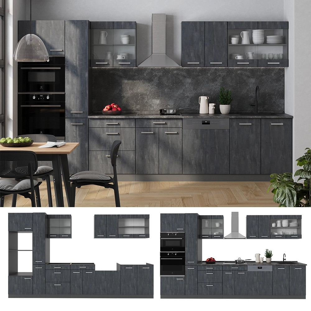 Vicco Cucina  Calcestruzzo nero/antracite 350 cm , PL Marmo