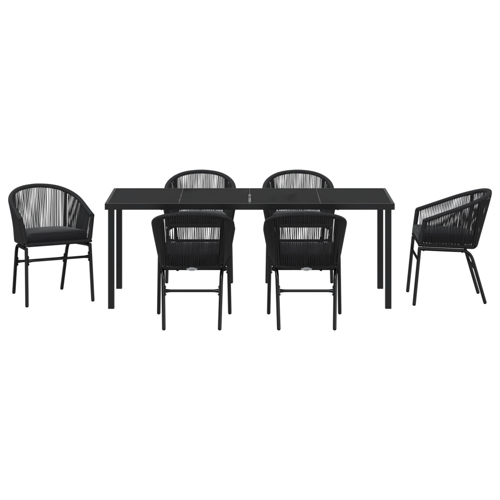 Set da Pranzo da Giardino 7 Pezzi in Rattan Nero
