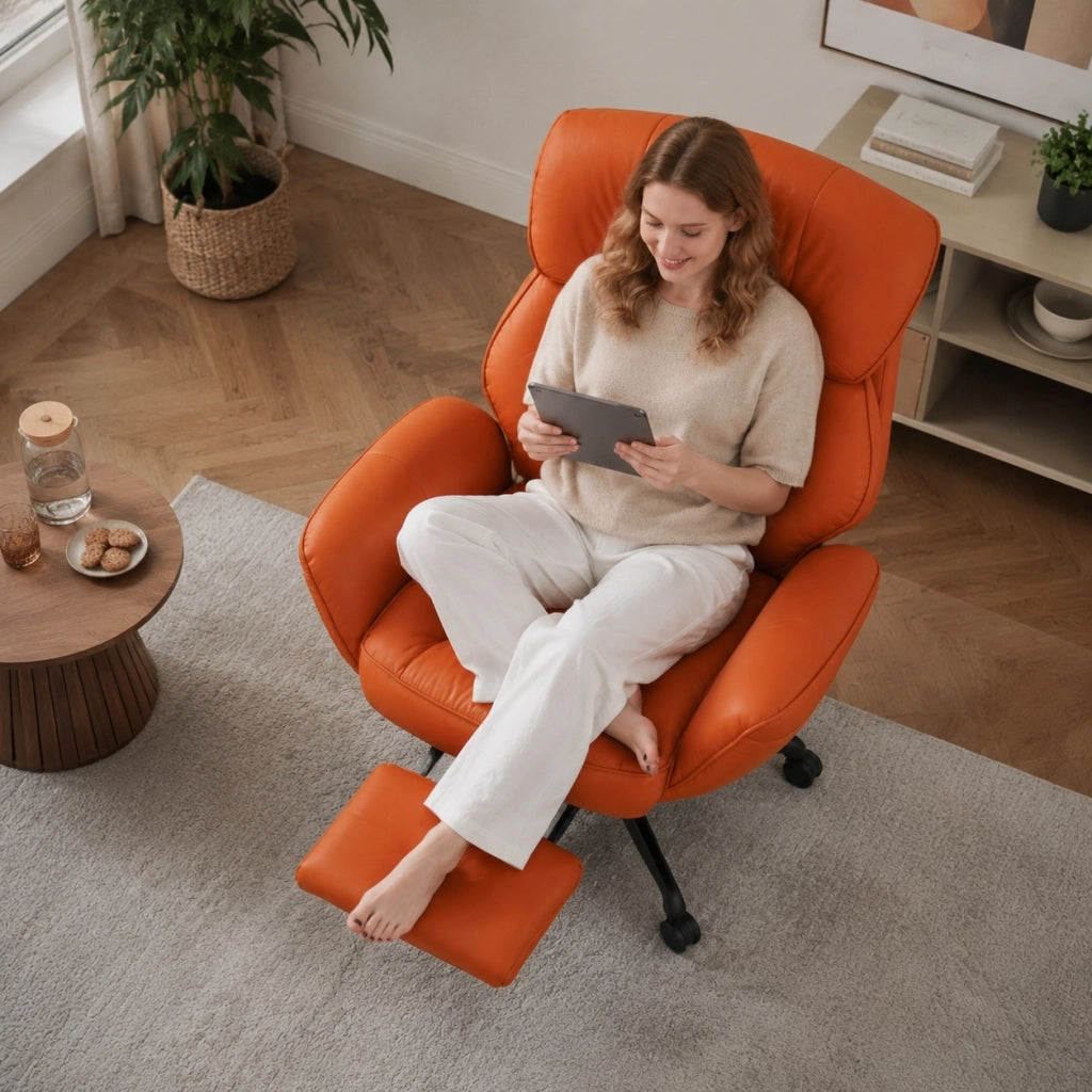 Sedia da ufficio ergonomica - Con corrimano e poggiapiedi - Con braccioli regolabili - Schienale regolabile - Arancione