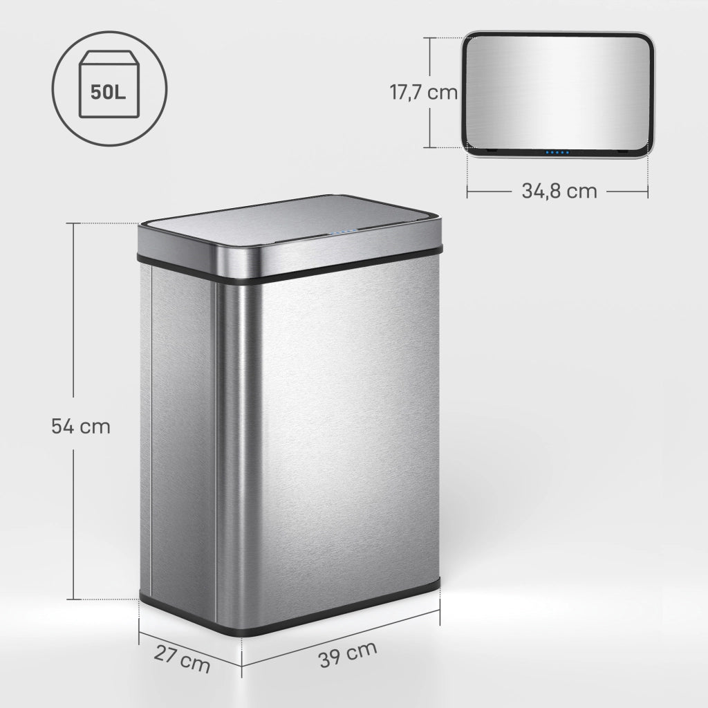 Cestino Sensore 50 L, Coperchio Automatico ¨C zephmum ¨C Acciaio Inossidabile, Argento
