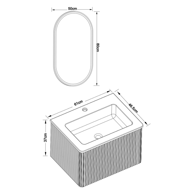 Set mobile bagno sospeso ULEVR con lavabo integrato e specchio LED antiappannamento, bianco