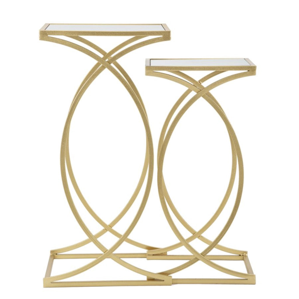 Coppia tavolinetti Simply quadrati in ferro, MDF e specchio gold – 35 x H 70 e 30 x H 60 cm