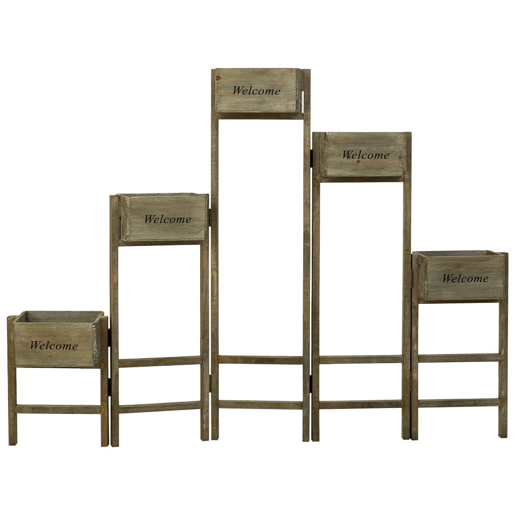 Supporto con 5 cesti in legno marrone 124x15x90,5h