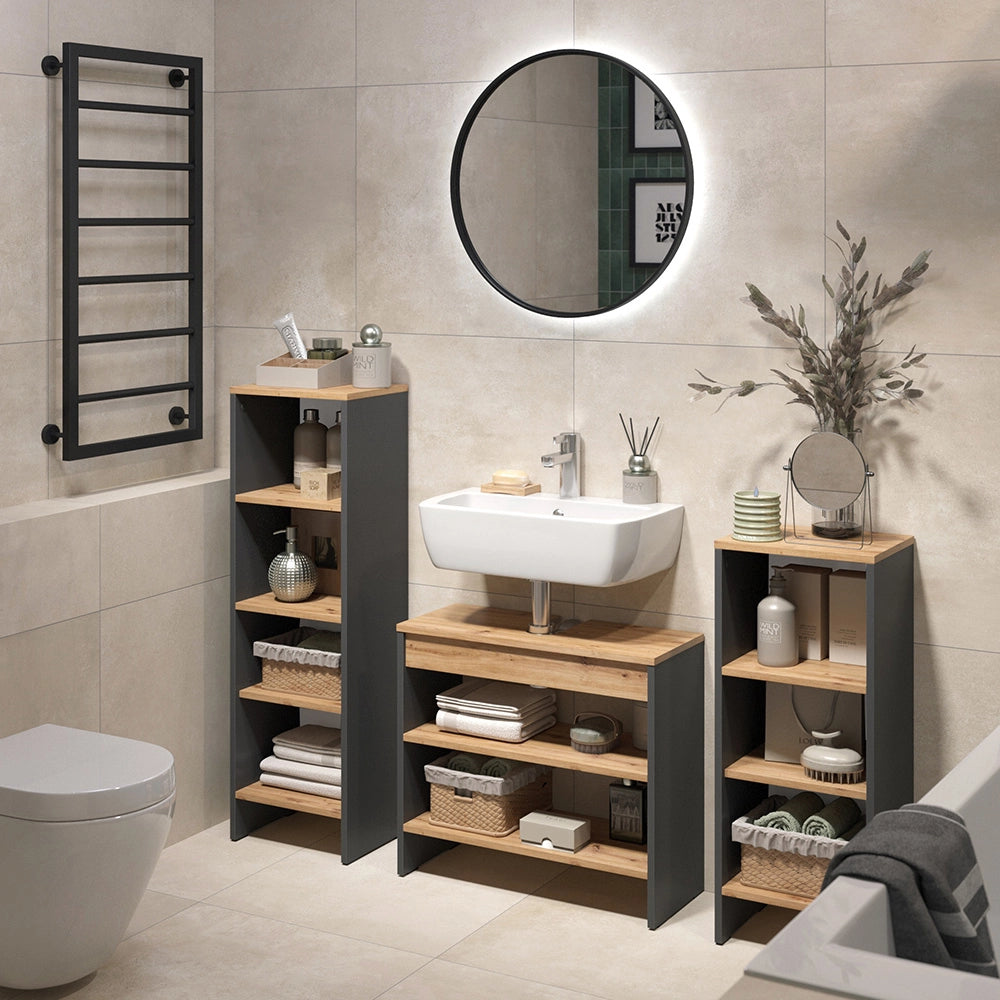 Vicco Set di mobili da bagno Antracite/Quercia dorata 3 parti