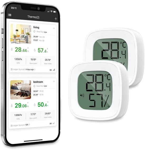 Sensore di Temperatura e Umidità Bluetooth - Preciso Termometro e Umidistato per Interno e Esterno - Pacchetto da 2 Pezzi