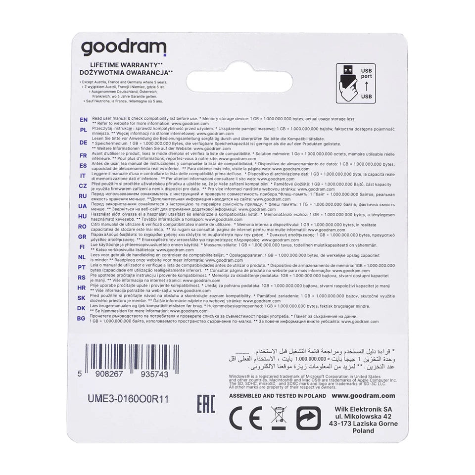 Chiavetta USB Goodram UME3-0160O0R1 da 16 GB USB Tipo-A 3.2 Gen 1 (3.1 Gen 1) Arancione