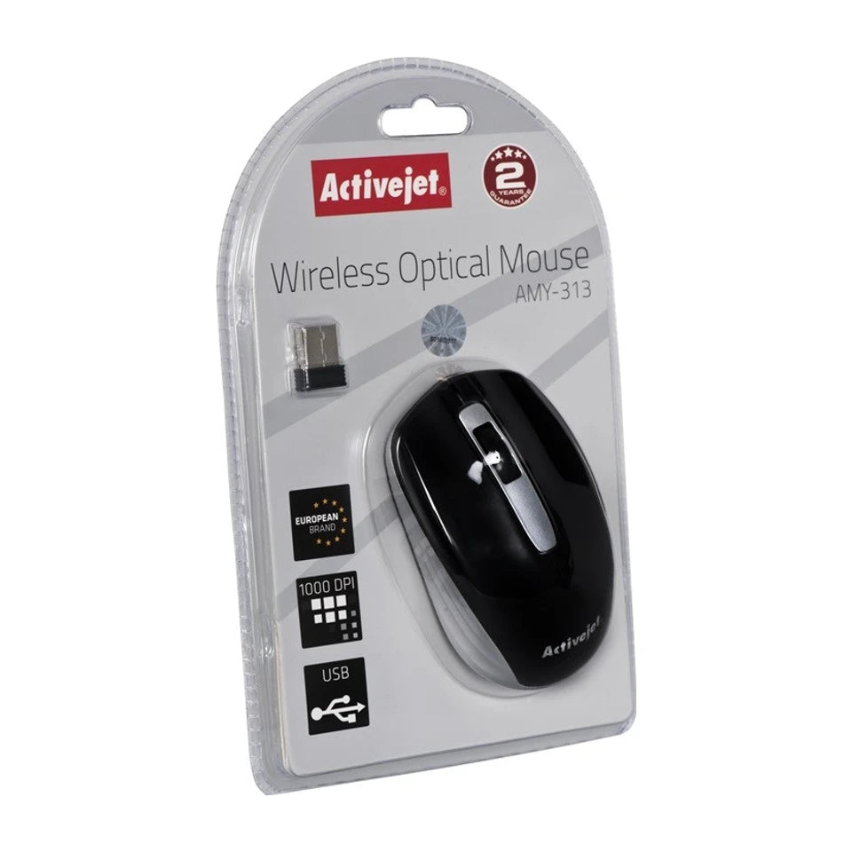 Mouse wireless per computer Activejet AMY-313 (ottico; 1200 DPI; nero)