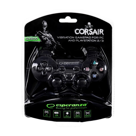 Controller da gioco Esperanza EG106 per PC, PlayStation 2, PlayStation 3, analogico/digitale USB 2.0 nero
