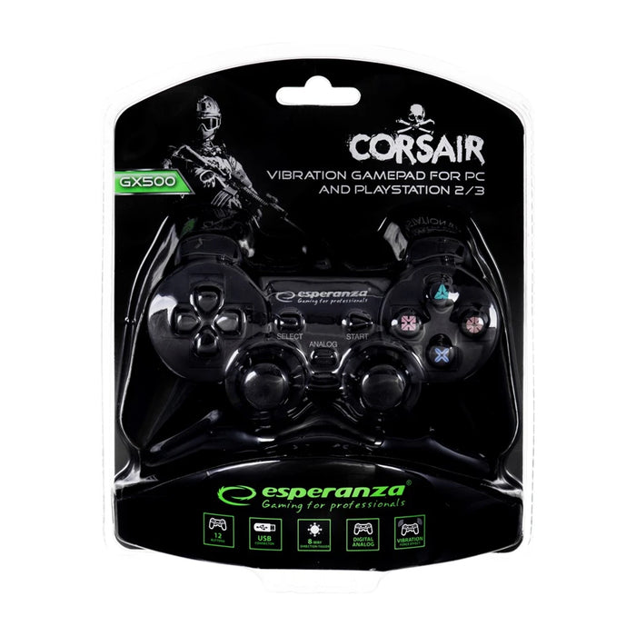 Controller da gioco Esperanza EG106 per PC, PlayStation 2, PlayStation 3, analogico/digitale USB 2.0 nero
