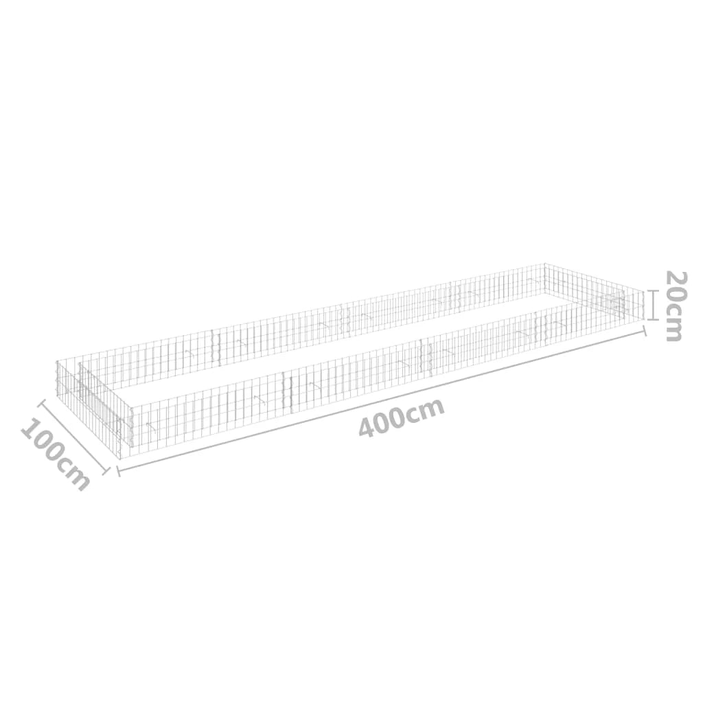 Aiuola rialzata in gabbione di acciaio zincato 400 x 100 x 20 cm Argento 02_0039896