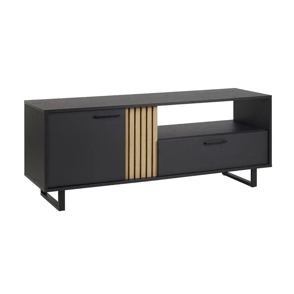 Mobile TV LOFT – Nero e quercia con 2 ante e 1 vano – L164 x H64 x P50 cm