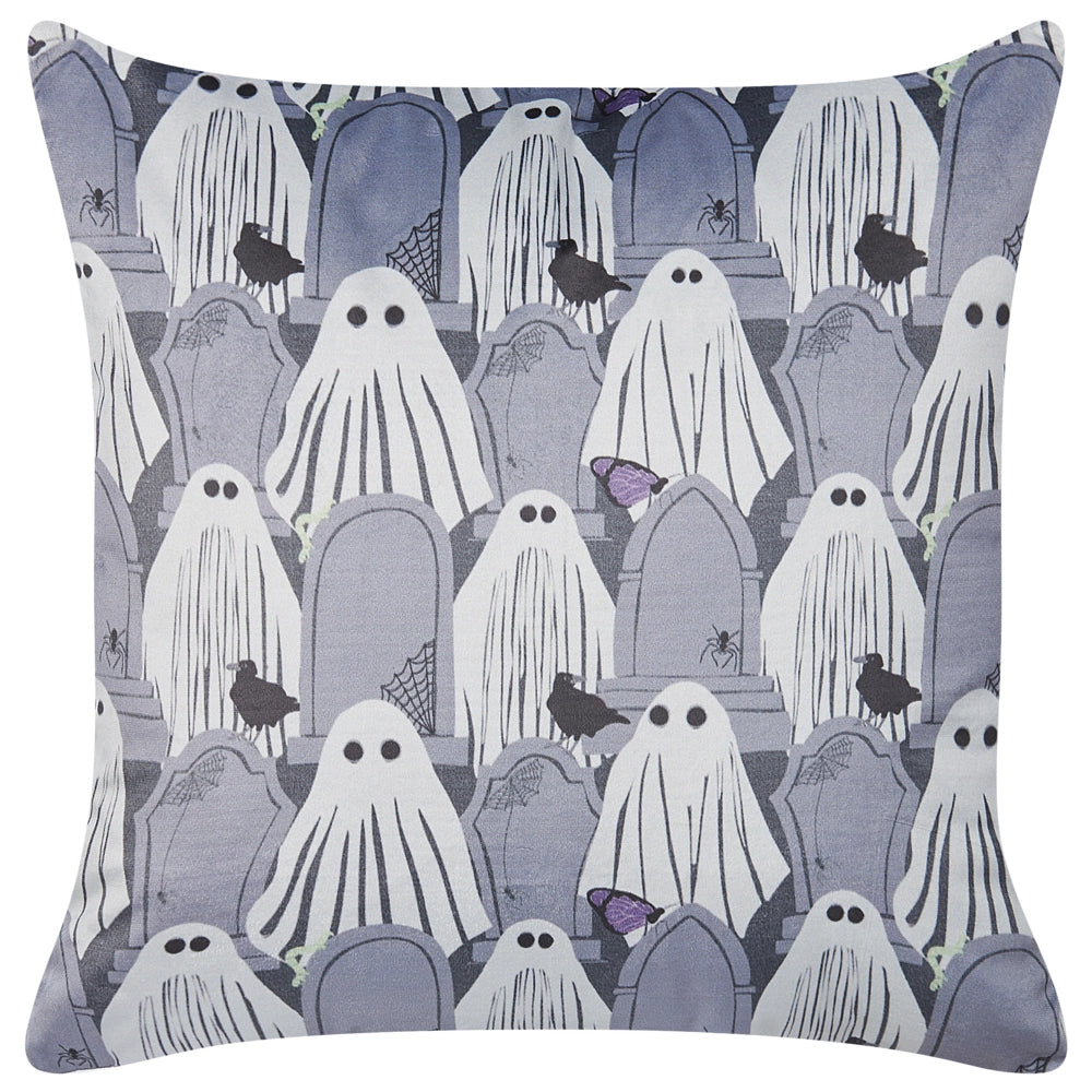 Set di 2 cuscini decorativi in velluto grigio fantasmi 45 x 45 cm quadrati moderni accessori per la decorazione autunnale di Halloween