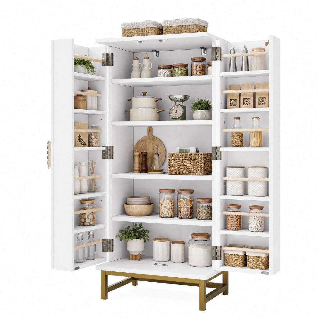 Mobile contenitore bianco con maniglie dorate, 60 x 40 x 130 cm