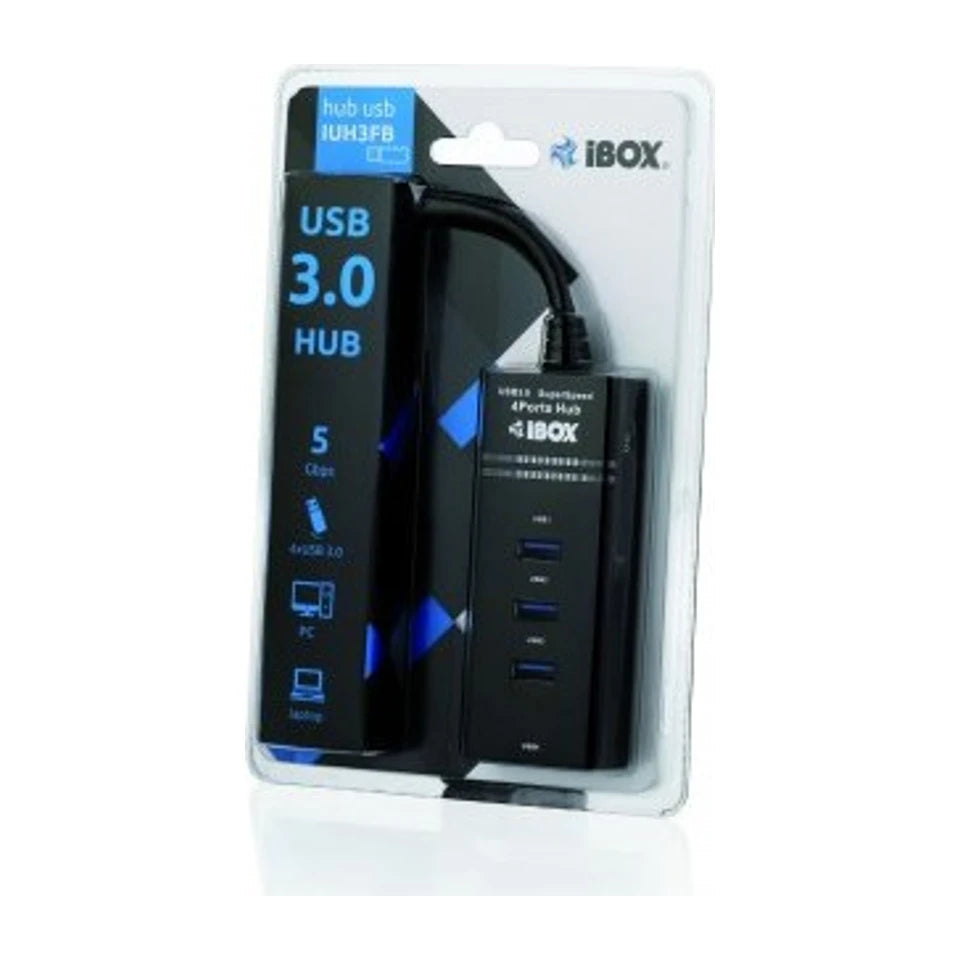 iBox IUH3FB hub di interfaccia 5000 Mbit/s Nero