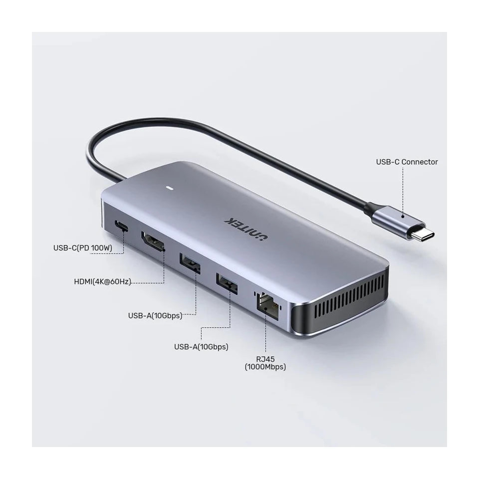 UNITEK HUB ATTIVO USB-C 10GBPS, M.2, HDMI, PD 100W