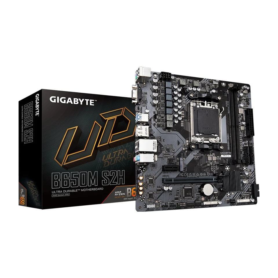 Scheda madre GIGABYTE B650M S2H - Supporta CPU AMD Ryzen 8000, VRM digitale 5+2+2 fasi, fino a 6400MHz DDR5, 1xPCIe 4.0 M.2, LAN GbE, USB 3.2 Gen 1