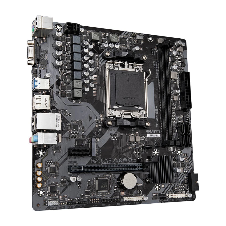 Scheda madre GIGABYTE B650M S2H - Supporta CPU AMD Ryzen 8000, VRM digitale 5+2+2 fasi, fino a 6400MHz DDR5, 1xPCIe 4.0 M.2, LAN GbE, USB 3.2 Gen 1