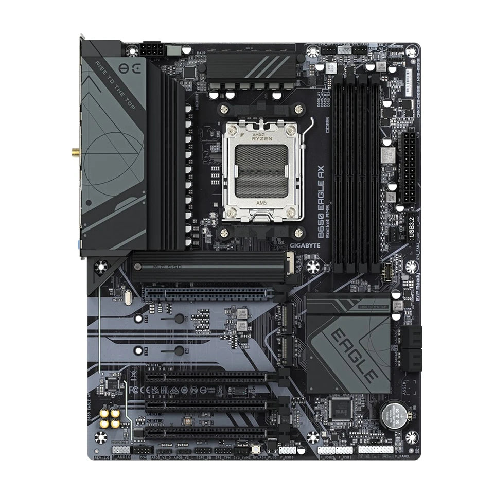 Scheda madre GIGABYTE B650 EAGLE AX - CPU AMD Ryzen della serie 9000, VRM 12+2+2 fasi, fino a 7600MHz DDR5 (OC), 1xPCIe 5.0 + 2xPCIe 4.0 M.2, LAN GbE, WIFI 6E, USB 3.2 Gen 2