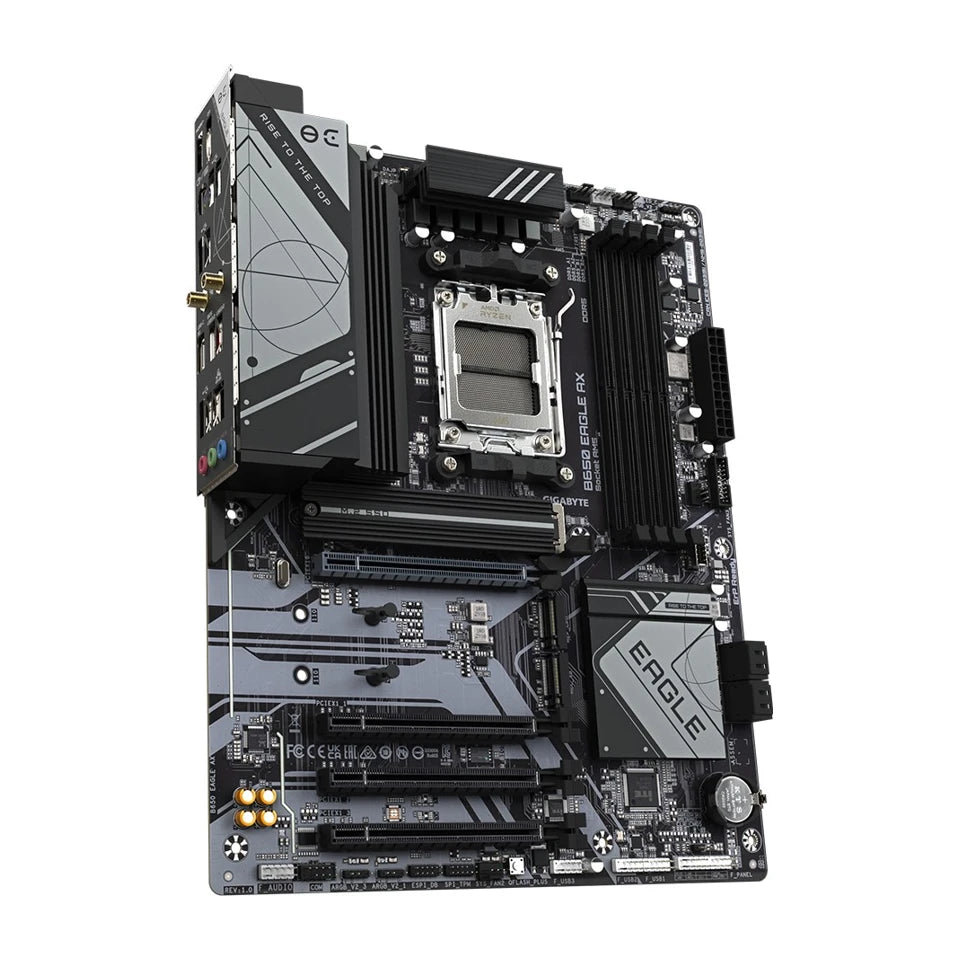 Scheda madre GIGABYTE B650 EAGLE AX - CPU AMD Ryzen della serie 9000, VRM 12+2+2 fasi, fino a 7600MHz DDR5 (OC), 1xPCIe 5.0 + 2xPCIe 4.0 M.2, LAN GbE, WIFI 6E, USB 3.2 Gen 2