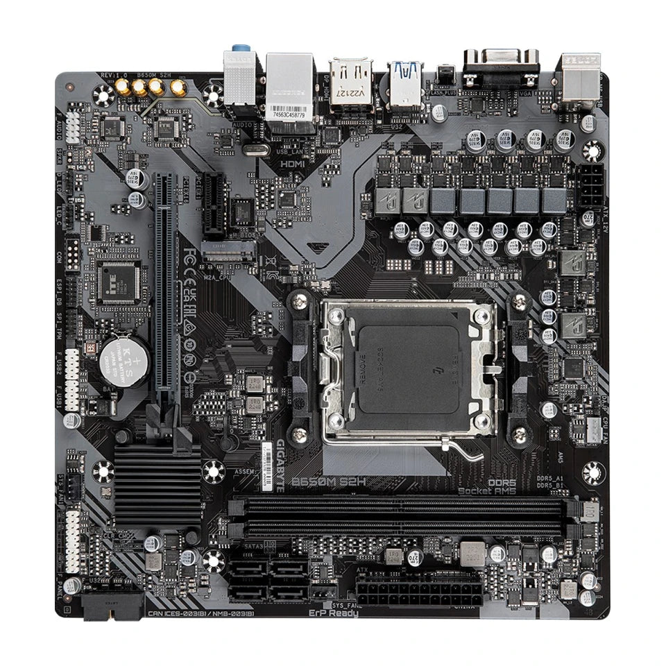 Scheda madre GIGABYTE B650M S2H - Supporta CPU AMD Ryzen 8000, VRM digitale 5+2+2 fasi, fino a 6400MHz DDR5, 1xPCIe 4.0 M.2, LAN GbE, USB 3.2 Gen 1