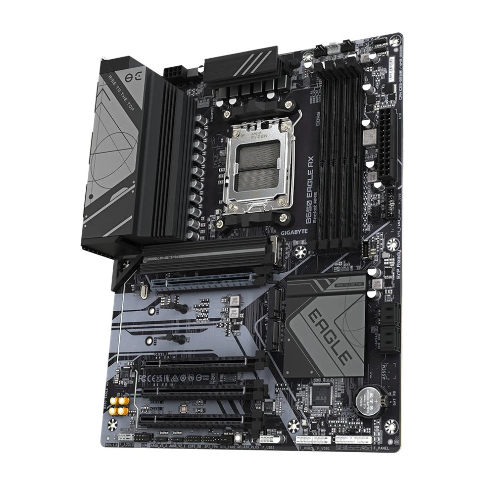 Scheda madre GIGABYTE B650 EAGLE AX - CPU AMD Ryzen della serie 9000, VRM 12+2+2 fasi, fino a 7600MHz DDR5 (OC), 1xPCIe 5.0 + 2xPCIe 4.0 M.2, LAN GbE, WIFI 6E, USB 3.2 Gen 2