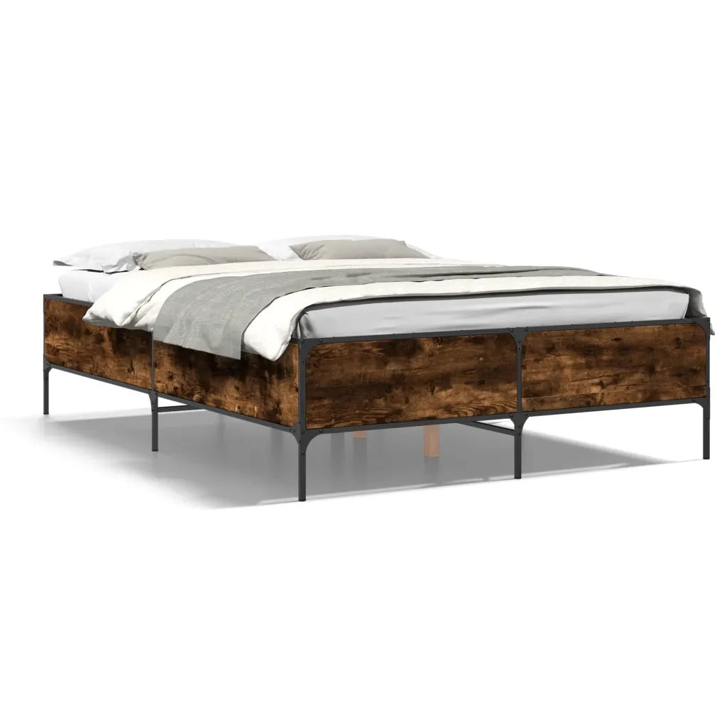 Letto matrimoniale | Letto per adulti | Giroletto Rovere Fumo 140x190 cm in Legno Multistrato Metallo