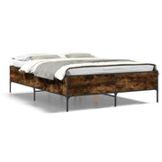 Letto matrimoniale | Letto per adulti | Giroletto Rovere Fumo 140x190 cm in Legno Multistrato Metallo