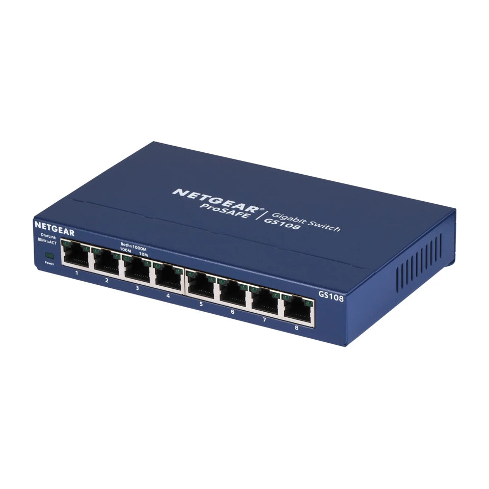 Switch di rete NETGEAR GS108GE Gigabit Ethernet non gestito (10/100/1000) Blu