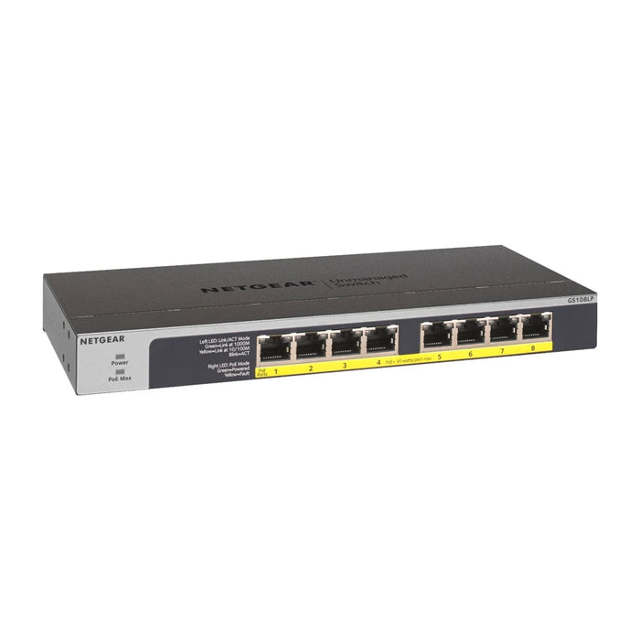 NETGEAR GS108LP Switch Gigabit Ethernet non gestito con Power over Ethernet (PoE) 1U nero, grigio