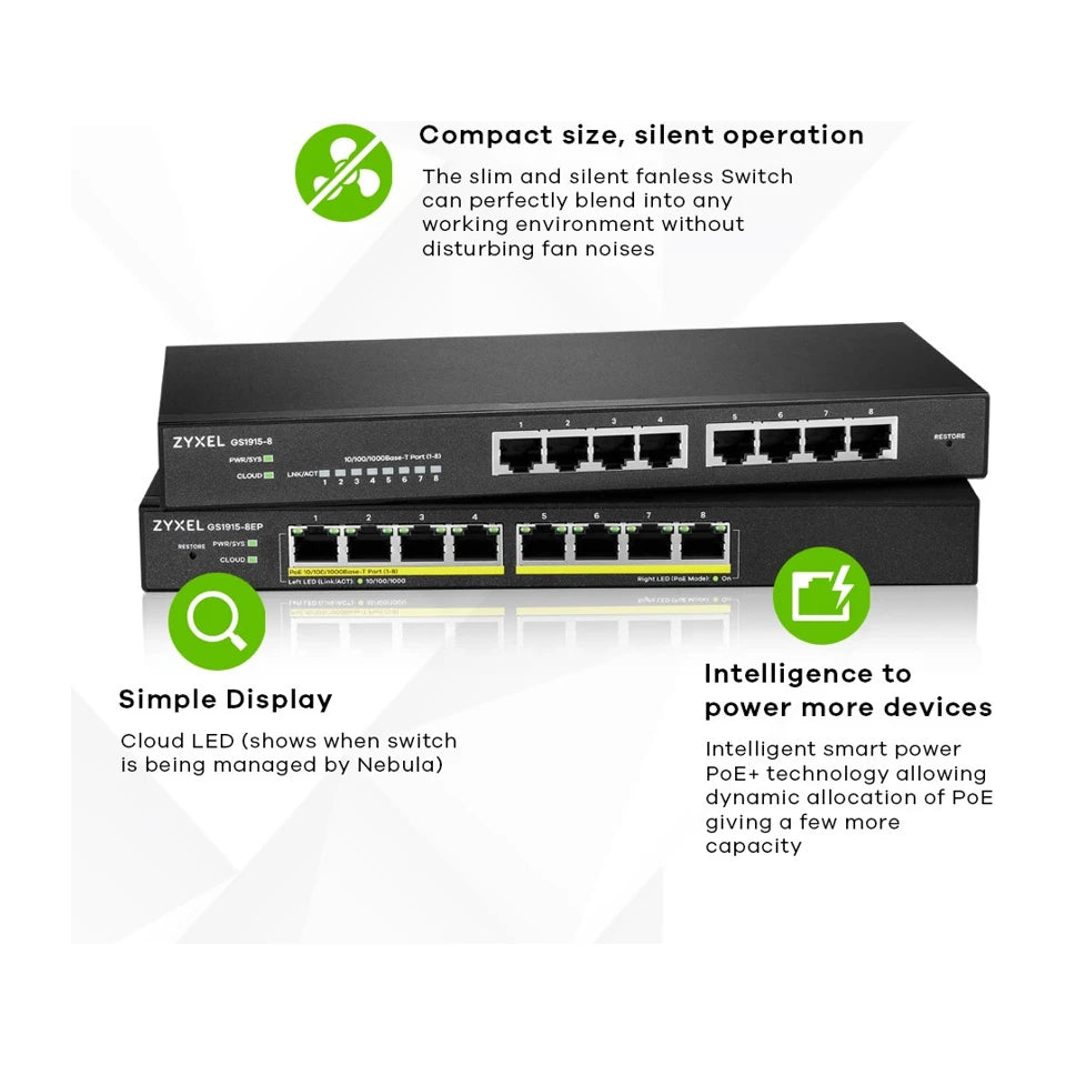 Zyxel GS1915-8EP Switch gestito Gigabit Ethernet L2 con Power over Ethernet (PoE) nero